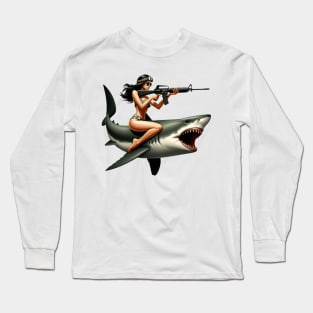 Tactical Girl and Shark Long Sleeve T-Shirt